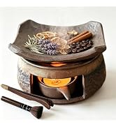 Incense Burner Kit, Ceramic Aromatherapy Diffuser with Wooden Tongs, Oil Warmer, Aromatherapy Bur...