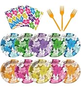 OuMuaMua 72pcs Tropical Hibiscus Party Paper Plates Set, 9 Inch Hawaiian Disposable Plates with N...