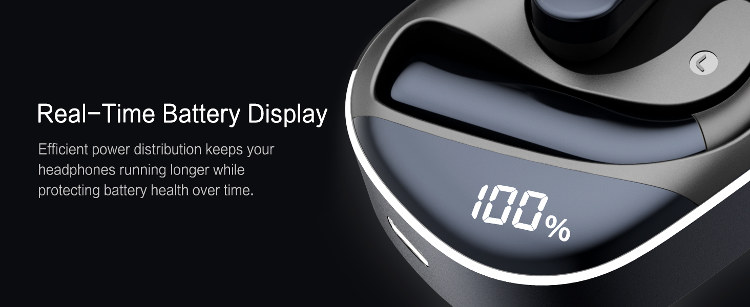 neoqoqo over the ear earbuds wireless bluetooth with extend long battery and Battery Display