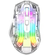 HXMJ-Wireless Gaming Mice with Transparent Crystal Shell,Tri-Modes (USB Wired+2.4G Wireless+Bluet...
