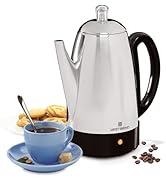 West Bend Electric Percolator Classic Style Coffee Maker with Heat Resistant Handle Base and Deta...