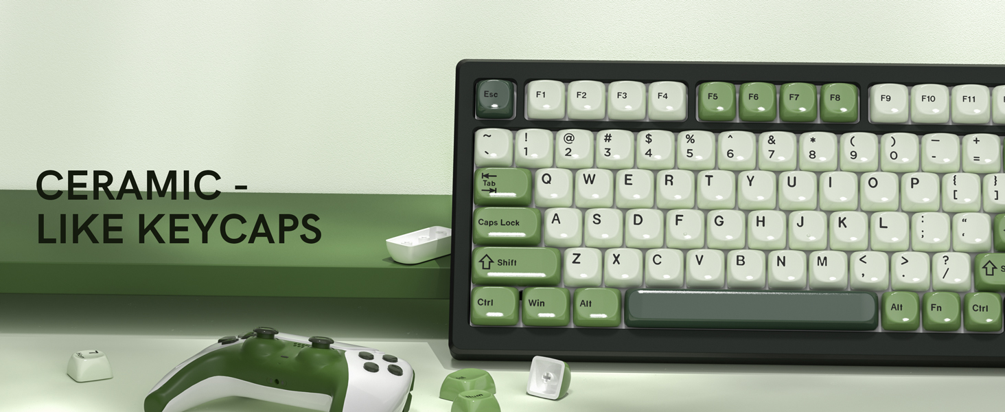 Matcha Green PBT Keycap Set,Glossy Custom Keycaps Ceramic Style, Dye Sublimation MOA Profile