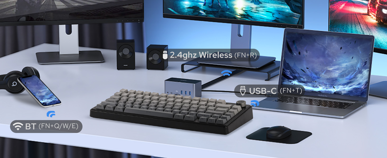 a keyboard and mouse set up on a desk.