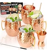 Benicci Moscow Mule Copper Mugs - Set of 4-100% HANDCRAFTED - Food Safe Pure Solid Copper Mugs - ...