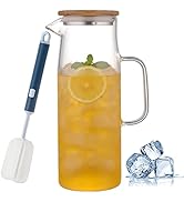 Glass Pitcher with Lid and Handle, 50 oz/1500ml Water Carafe with Handle, Water Pitcher for Hot/C...