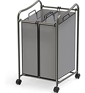 Simple Houseware 2-Bag Heavy Duty Rolling Laundry Sorter Cart, Dark Gray – 2 Section Removable Ba...
