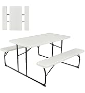 GYMAX Folding Picnic Table with Bench Seat, 550lbs x 2 Heavy Duty Portable Picnic Table Set Wood ...