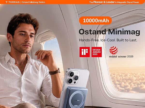 TORRAS 10000mAh magnetic power bank with stand for iPhone, airplane travel MagSafe wireless charger