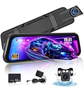 9.66 Inch Rear View Mirror Camera - 4K Mirror Dash Cam Front and Rear with 1080P Rear Camera - Fu...