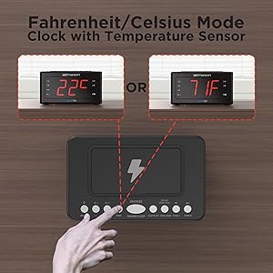 Fahrenheit/Celsius Mode clock with temperature sensor