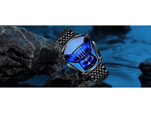 Creative Fashion Blue LED Binary Digital Watches Men's Stainless Stee