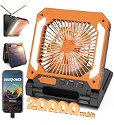 20000mAh Portable Fan Rechargeable with Solar Panel 2-in-1, 3 Speeds Cordless Battery Powered Fan...