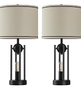 Leasgy 25'' Farmhouse Table Lamps for Living Room Set of 2 with USB C+A Ports, Rustic Vintage Bed...