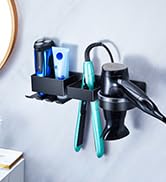 Hair Dryer and Straightener Holder, Black Hair Dryer Holder Wall Mounted, Stainless Steel Hair To...