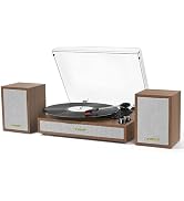 Vinyl Record Player with External Bookshelf Speakers, 33-1/3 45 78 RPM Vintage Bluetooth Stereo T...