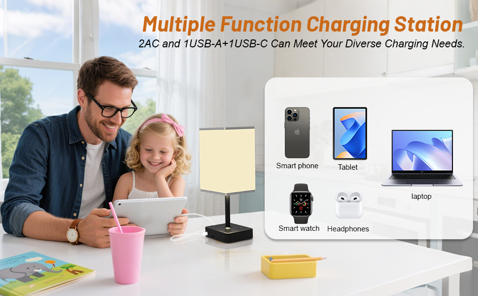 Multiple Function Charging Station 2AC and 1USB-A+1USB-C Can Meet Your Diverse Charging Needs.