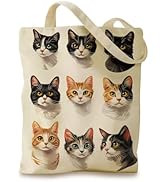 THISFIND Aesthetic Canvas Tote Bag for Women - Sturdy Cloth Cotton Totes Bag with Pattern Shoulde...