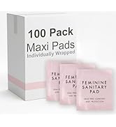 100 Bulk Pads with Wings Individually Wrapped for Women Homeless, Postpartum, Hospitals, Feminine...