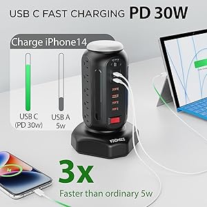 usb tower power strip usb long surge protector power strip charging tower for multiple devices 