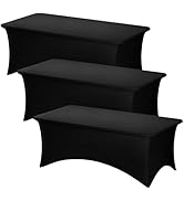 Fixwal 3 Pack Black Table Cloths Rectangle 8FT, Tablecloths Rectangular Stretch Spandex Fitted Ta...