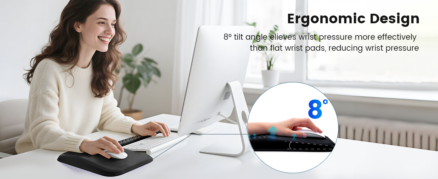 Ergonomic Mouse Pad &amp; Keyboard Wrist Rest Set Black, Soft Memory Foam Mouse Pad with Wrist Support