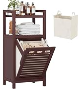 Homykic Tilt Out Laundry Hamper, 10 Gal Bamboo Laundry Storage Cabinet with Removable Basket, Hid...