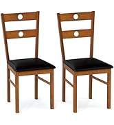 Giantex Wooden Dining Chairs Set of 2, PU Leather Upholstered Kitchen Chairs w/Hollowed Backrest,...