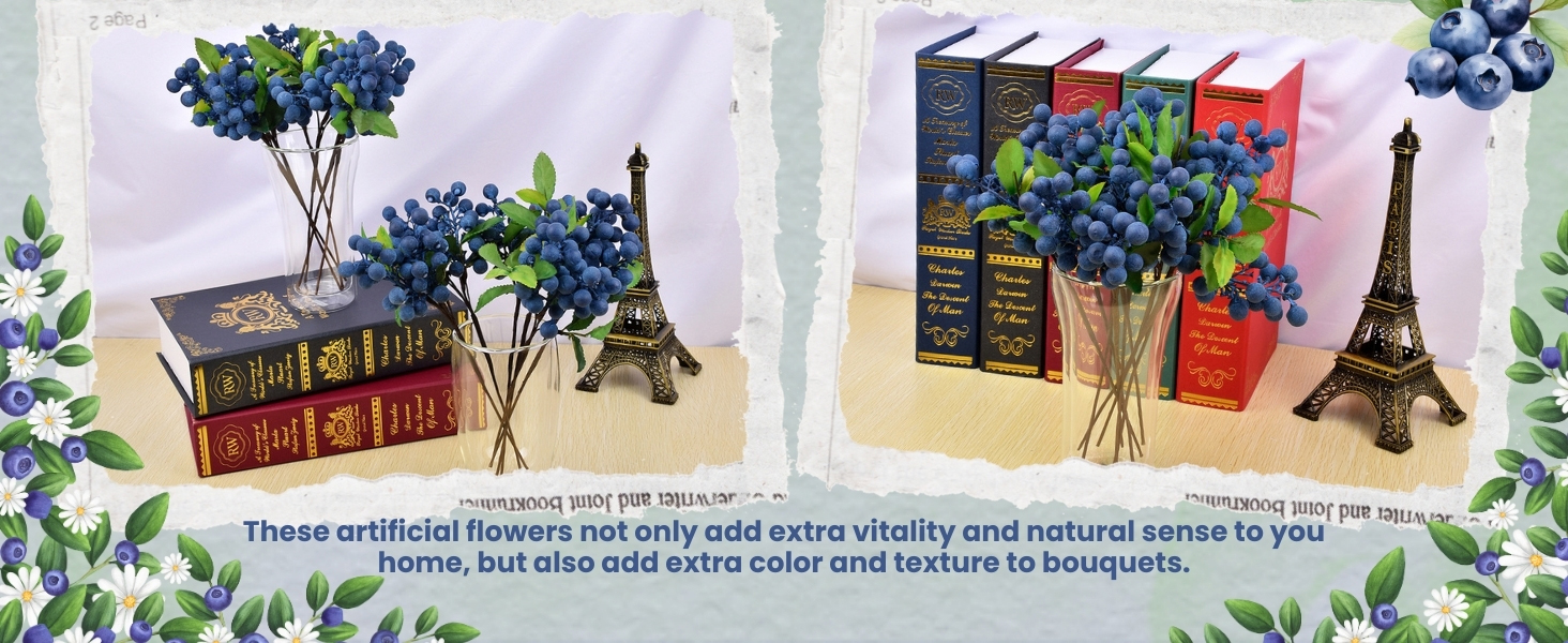 Set of 4 Decorative Lifelike Artificial Blueberries - Dark Blue