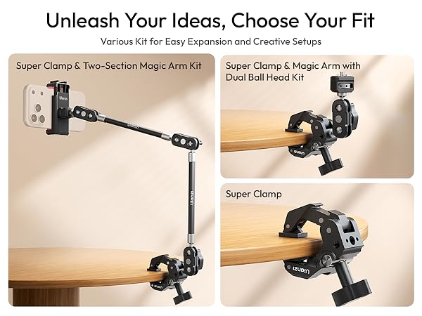 ULANZI Super Clamp Camera Clamp Mount with 2 Section Kit