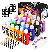 ARTME 24 Colors Fabric Paint (60ml/2oz), Permanent Soft Fabric Paint Set with 10 Brushes, Palette...