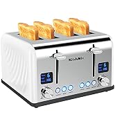 Toaster 4 Slice, KitchMix Bagel Stainless Toaster with LCD Timer, Extra Wide Slots, Dual Screen, ...