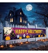 Happy Halloween Banner Outside Halloween Decorations Yard Party Porch Sign | Spooky Silhouette Ha...