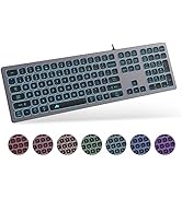 POWZAN Aluminum Quiet Wired Keyboard Backlit- Slim Chiclet Keyboard Compatible with Apple iMac, M...
