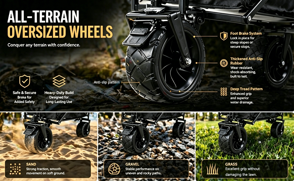 330 lbs Heavy Duty Collapsible Wagon with 360° All-Terrain Wheels