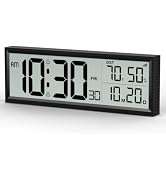 Digital Alarm Clock Battery Operated, 8.5? Wireless Digital Wall Clock | Desk Clocks with Tempera...