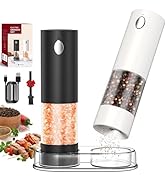CIRCLE JOY Electric Salt and Pepper Grinder Set Rechargeable Salt and Pepper Mills with Storage B...