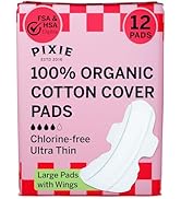 Pixie Organic Cotton Ultra Thin Large Pads for Women - Extra Heavy Absorbency with Wings - Leak-P...