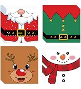 50 Pcs Christmas Napkins 6.5 x 6.5 inch, Xmas Winter Snowman Reindeer Elf &amp; Santa Belt Paper Napk...