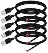 WMSDGZAI 24AWG USB 2.0 Male 2 Pin Bare Wire Pigtail Cable, 5V 2A USB Extension Cable Open End for...