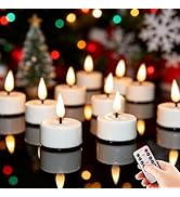 Eywamage White Flameless Wax Tealights with Remote Batteries, Christmas Flickering LED Tea Votive...