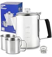 APOXCON Multi Use 9 Cup Coffee Pot Bundle Coffee Percolator with 2 Mugs Stainless Steel Coffee Ma...