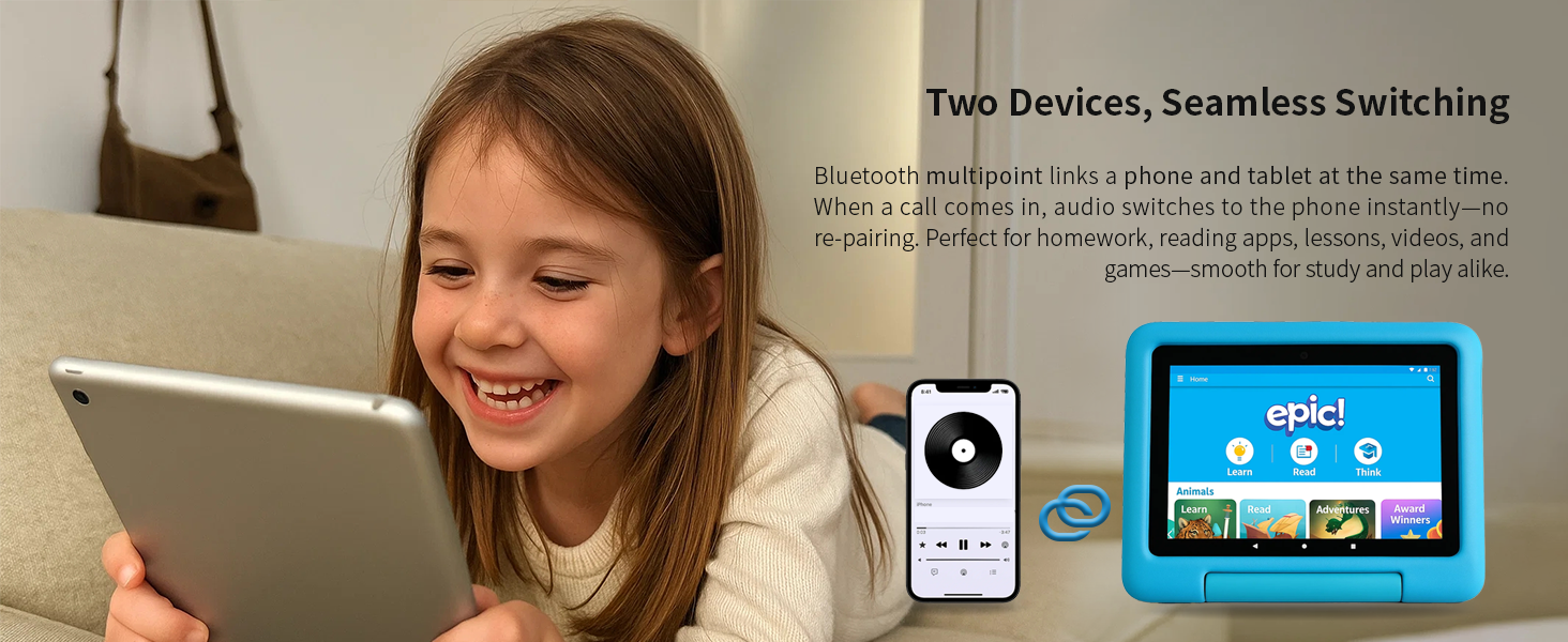 Bluetooth 5.4 multipoint links phone and tablet for instant switching—no re-pairing