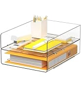 Gawerk Clear Desk Organizer, Set of 2 Stackable Desk Paper Letter Tray Organizer Office Desktop F...