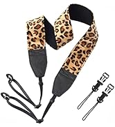 Padwa Lifestyle Leopard Velvet Camera Strap - 2" Double Layer Full Grain Cowhide Leather Head Cam...
