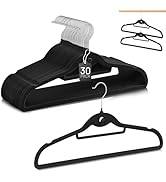 Velvet Hangers 30 Pack, STOPKLAS Black Clothes Hangers Non Slip Felt Hangers with 360° Swivel Hoo...