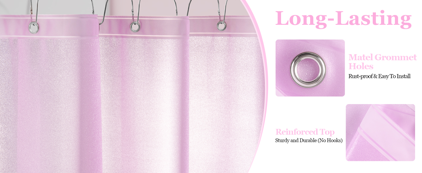Seenus Dreamy Pink Sparkle Shower Curtain Liner with 3 Large Magnets