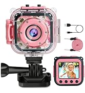 PROGRACE Kids Underwater Camera &amp; Pool Toy - IP68 Waterproof Action Camera for Girls Ages 3-12 wi...