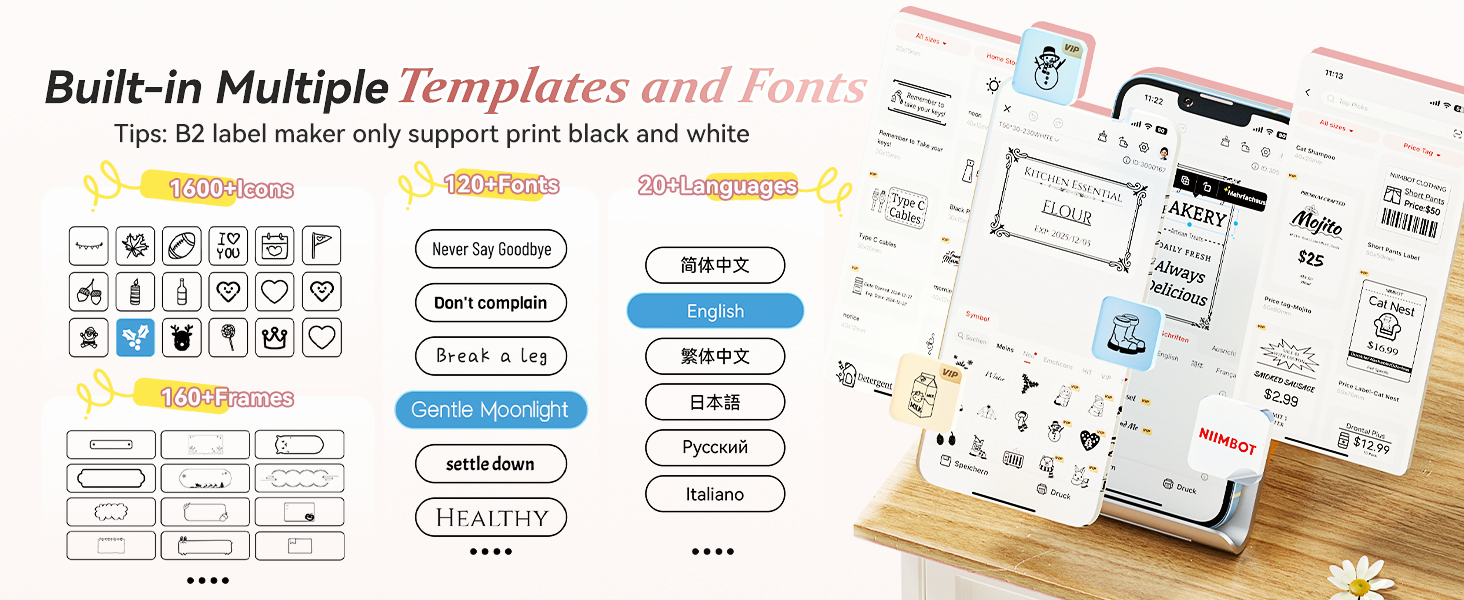 NIIMBOT B2 Label Maker Machine with Tape, Portable Bluetooth Label Printer with Multiple Templates