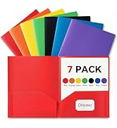 Plastic Folders with Pockets, 7 Pack Assorted Color Heavy Duty Poly Folders, Letter Size 2 Pocket...