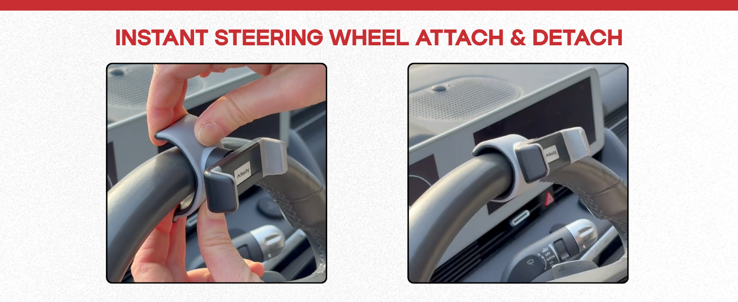 Instant steering wheel attach and detach.
